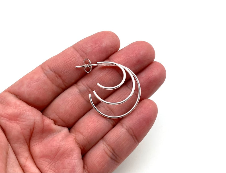 Silver Hoops with 3 rings