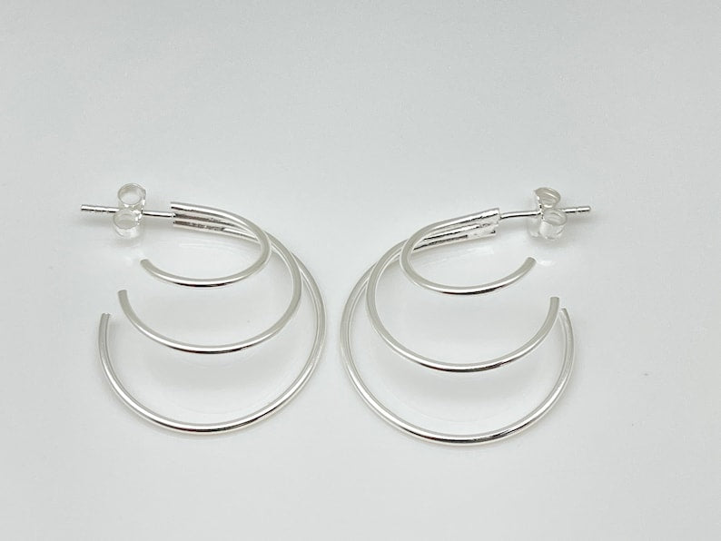 Silver Hoops with 3 rings