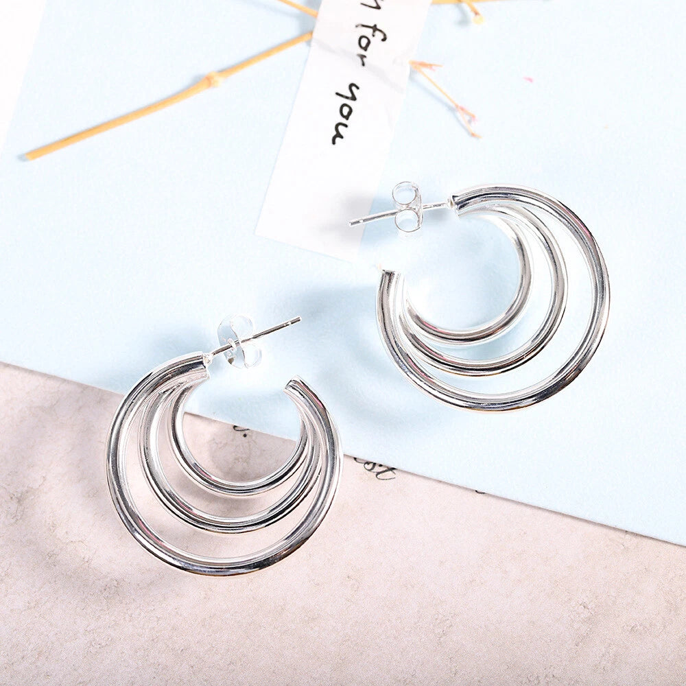 Silver Hoops with 3 rings