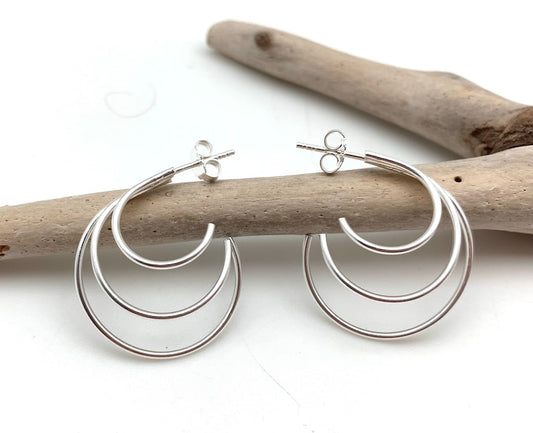 Silver Hoops with 3 rings